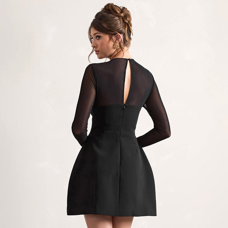 Eleganter, Mesh-Patchwork-Kleid für Damen