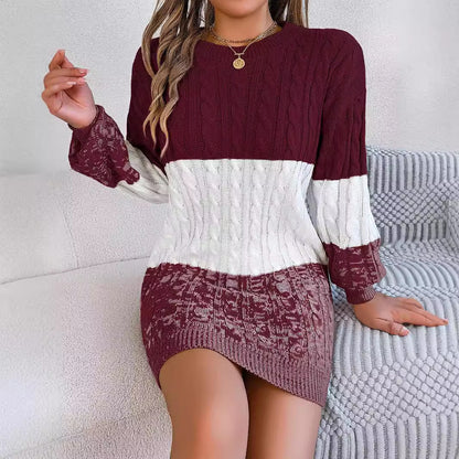 Casual multicolor wool sweater skirt with twisted lantern sleeves