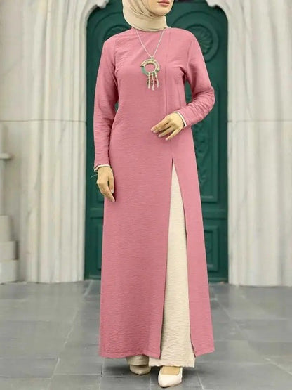 Robe à manches longues et ourlet fendu pour femmes musulmanes