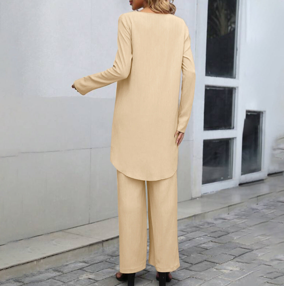 Ensemble deux pièces avec ourlet irrégulier, pantalon avec taille élastique et haut